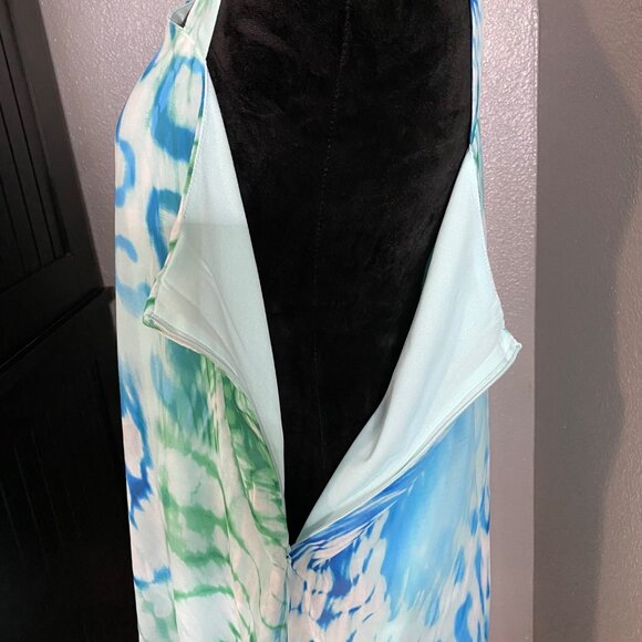 Dennis Basso Blouse Size 18W One Shoulder Asymmetrical Top Blue Green Flowy Chic - Picture 10 of 11